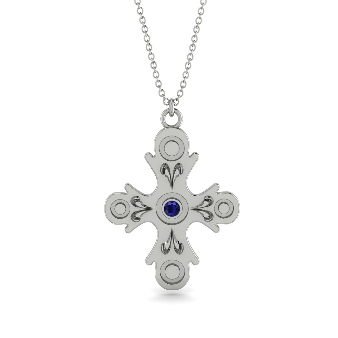 Equilateral Round Sapphire Cross Amulet - Asher No. 15