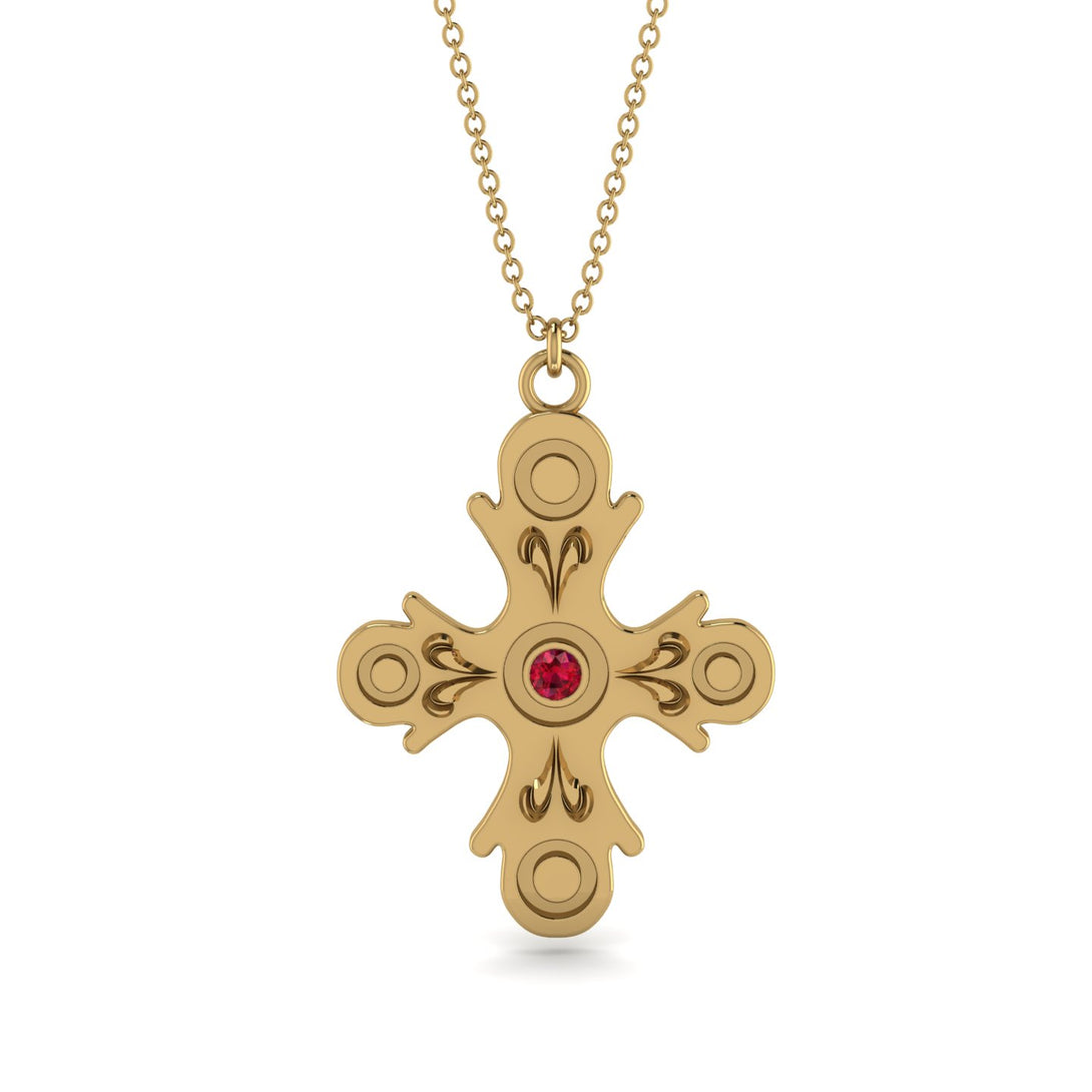 Equilateral Round Ruby Cross Amulet - Asher No. 10