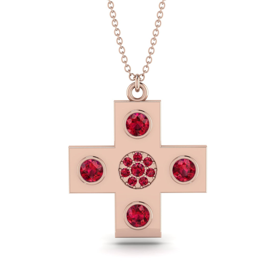 Equilateral Ruby Cross Necklace - Jayce No. 11