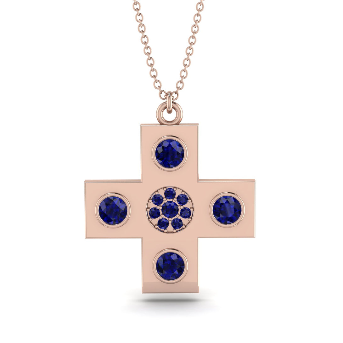 Equilateral Sapphire Cross Necklace - Jayce No. 14