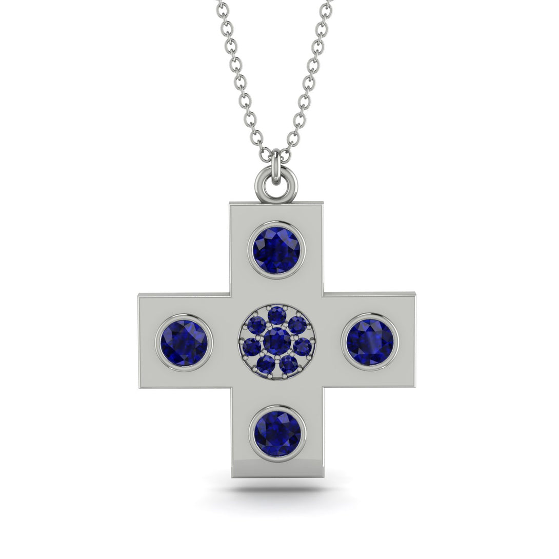 Equilateral Sapphire Cross Necklace - Jayce No. 15