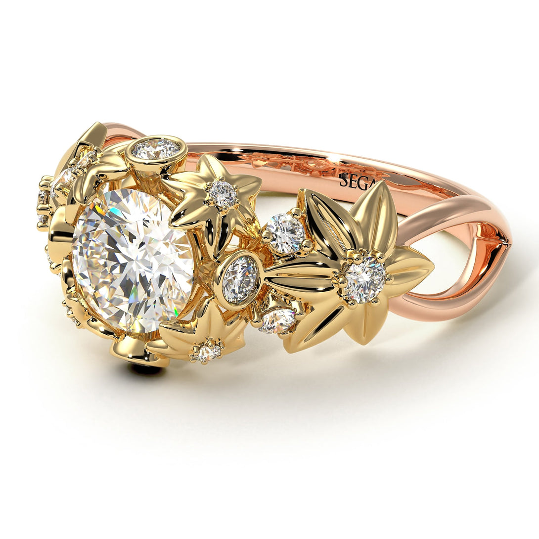 Two Tones Flowers And Branches Diamond Ring - Katherine no. 19