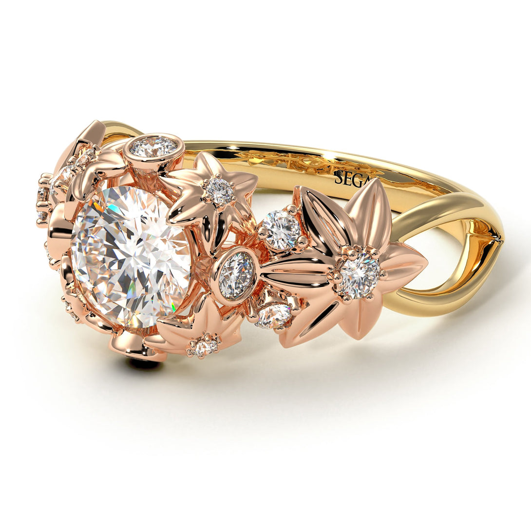 Two Tones Flowers And Branches Diamond Ring - Katherine no. 19