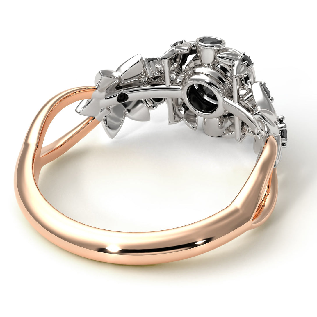 Two Tones Flowers And Branches Diamond Ring - Katherine no. 24