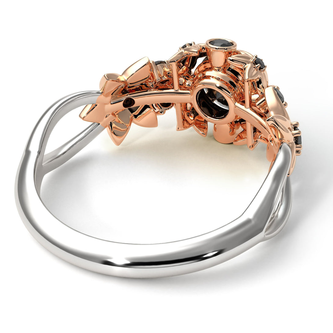 Two Tones Flowers And Branches Diamond Ring - Katherine no. 24