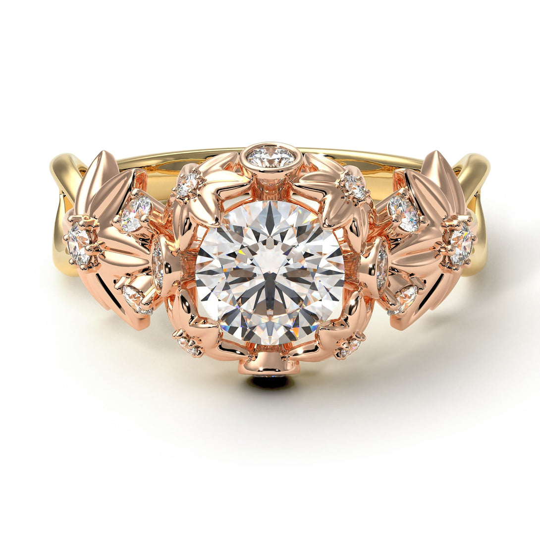 Two Tones Flowers And Branches Diamond Ring - Katherine no. 19