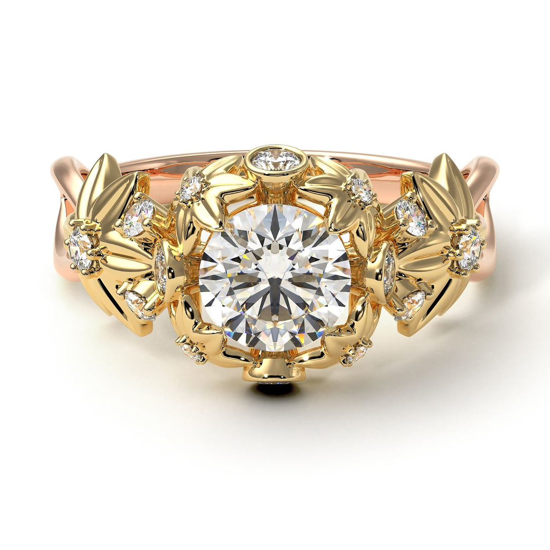 Two Tones Flowers And Branches Diamond Ring - Katherine no. 19