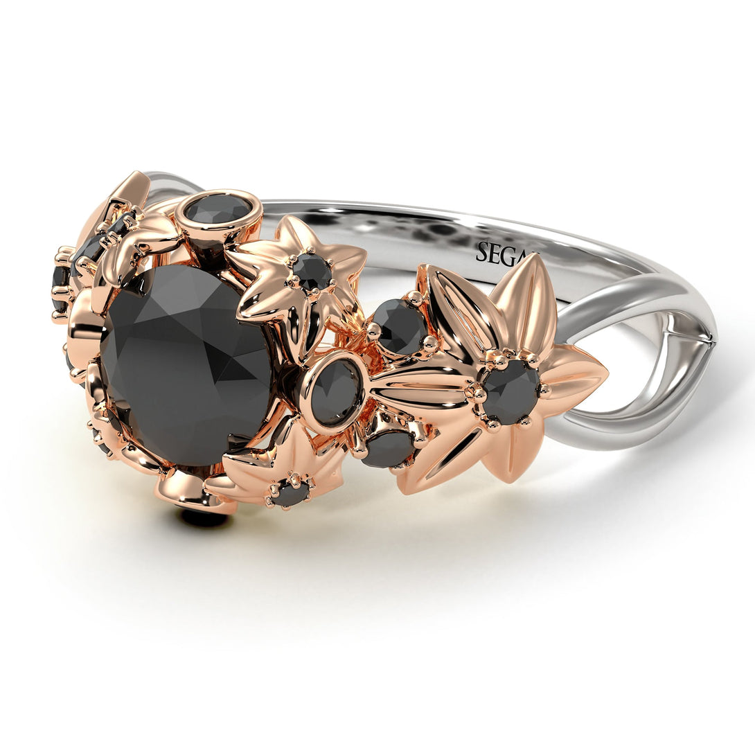 Two Tones Flowers And Branches Diamond Ring - Katherine no. 24