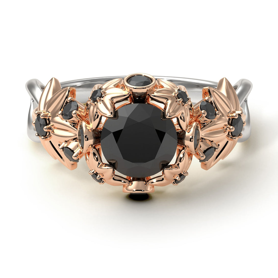 Two Tones Flowers And Branches Diamond Ring - Katherine no. 24