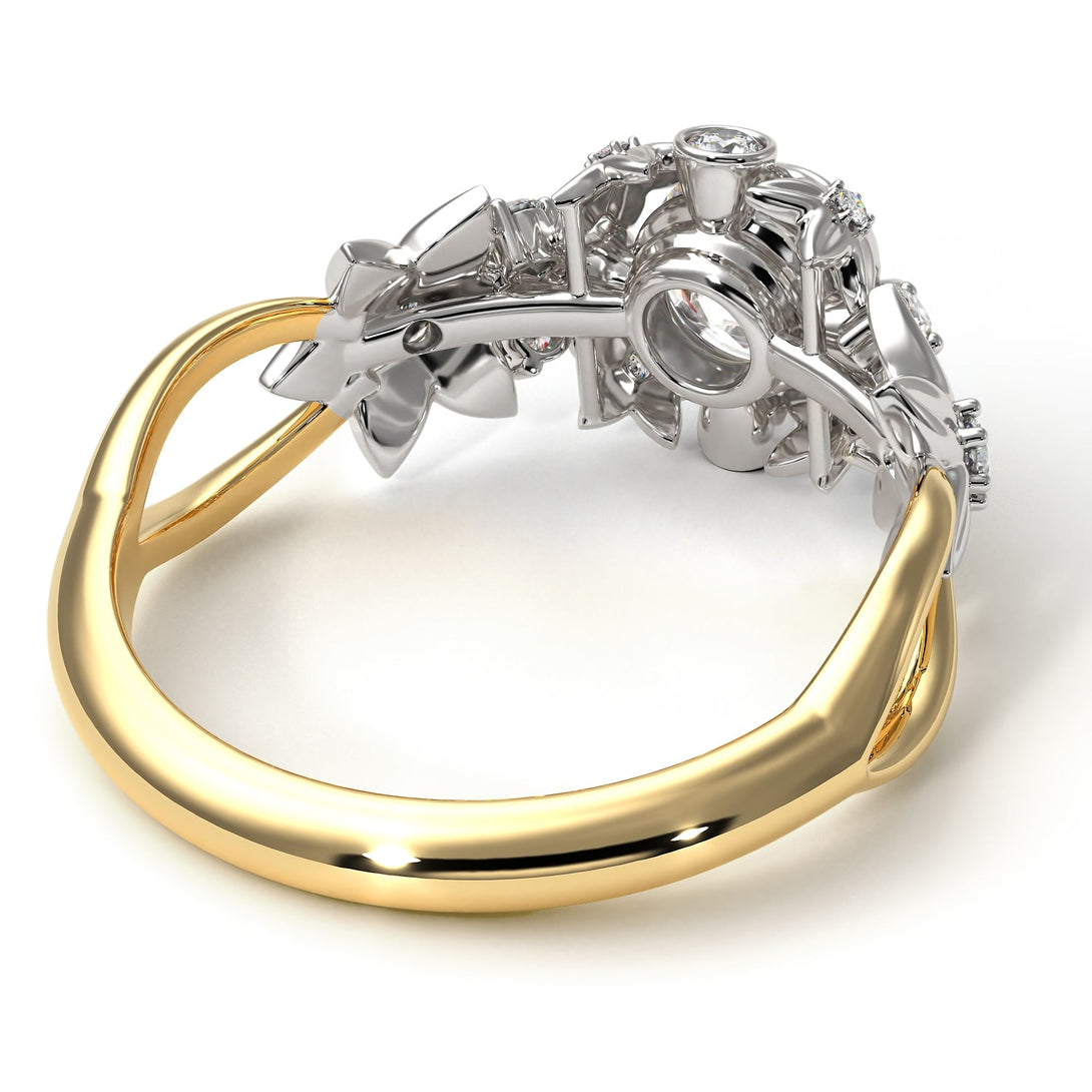 Two Tones Flowers And Branches Diamond Ring - Katherine no. 20