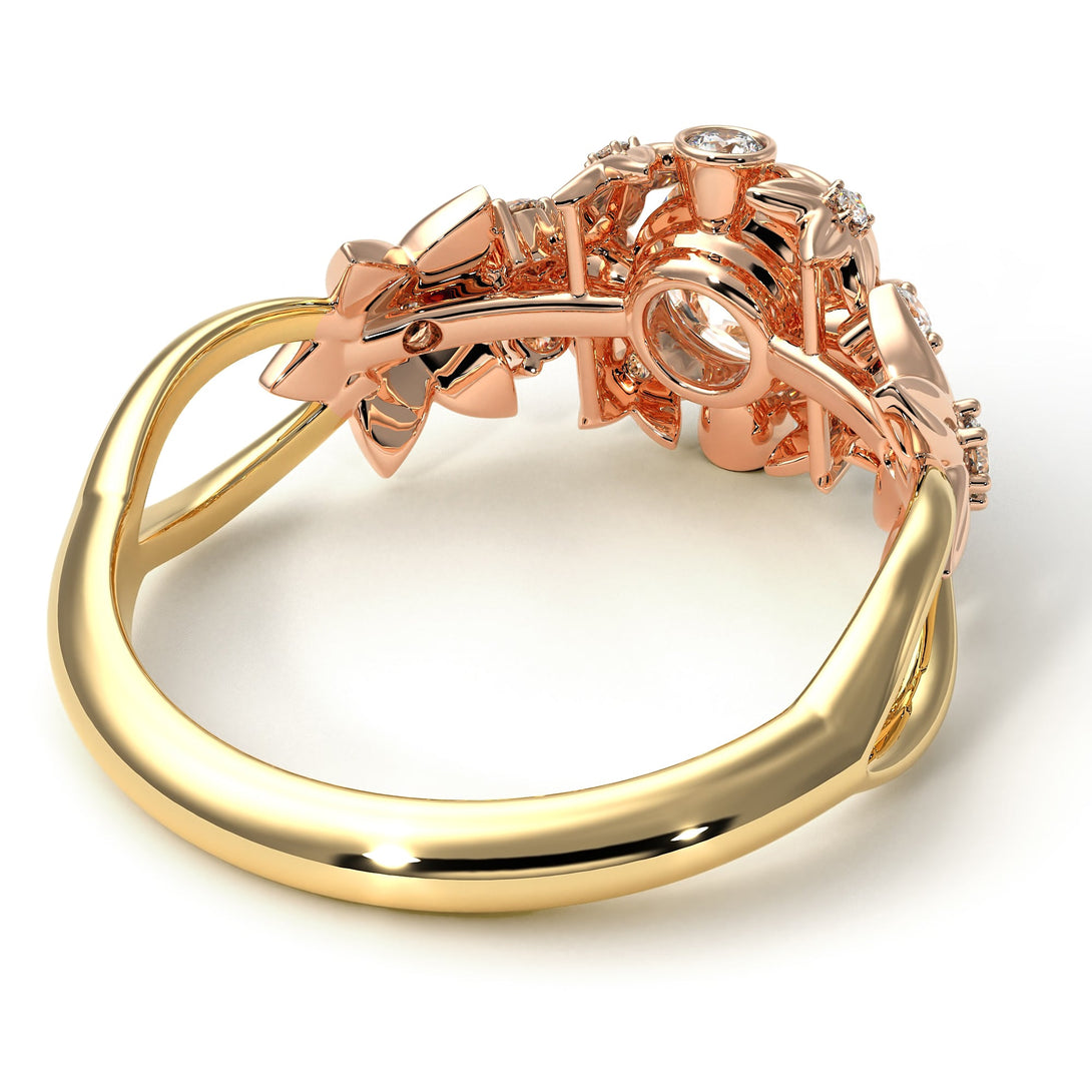 Two Tones Flowers And Branches Diamond Ring - Katherine no. 19