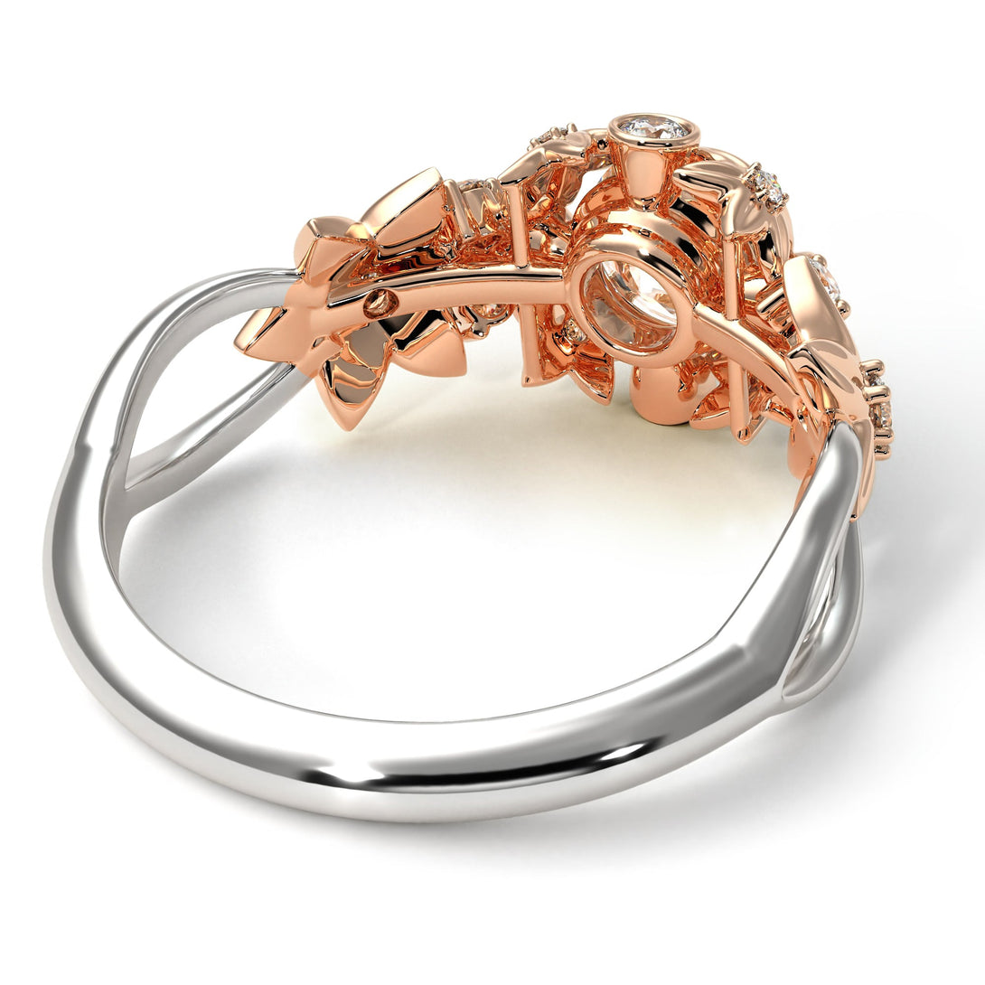 Two Tones Flowers And Branches Diamond Ring - Katherine no. 21