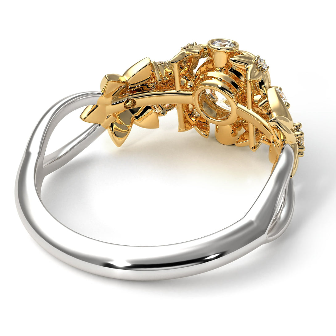 Two Tones Flowers And Branches Diamond Ring - Katherine no. 20