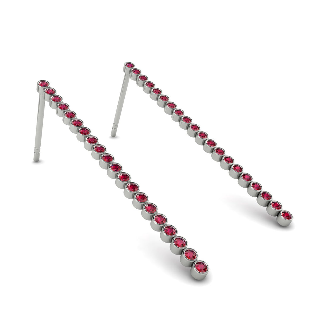 Stud Long Bezel Ruby Earrings - Salma No. 12