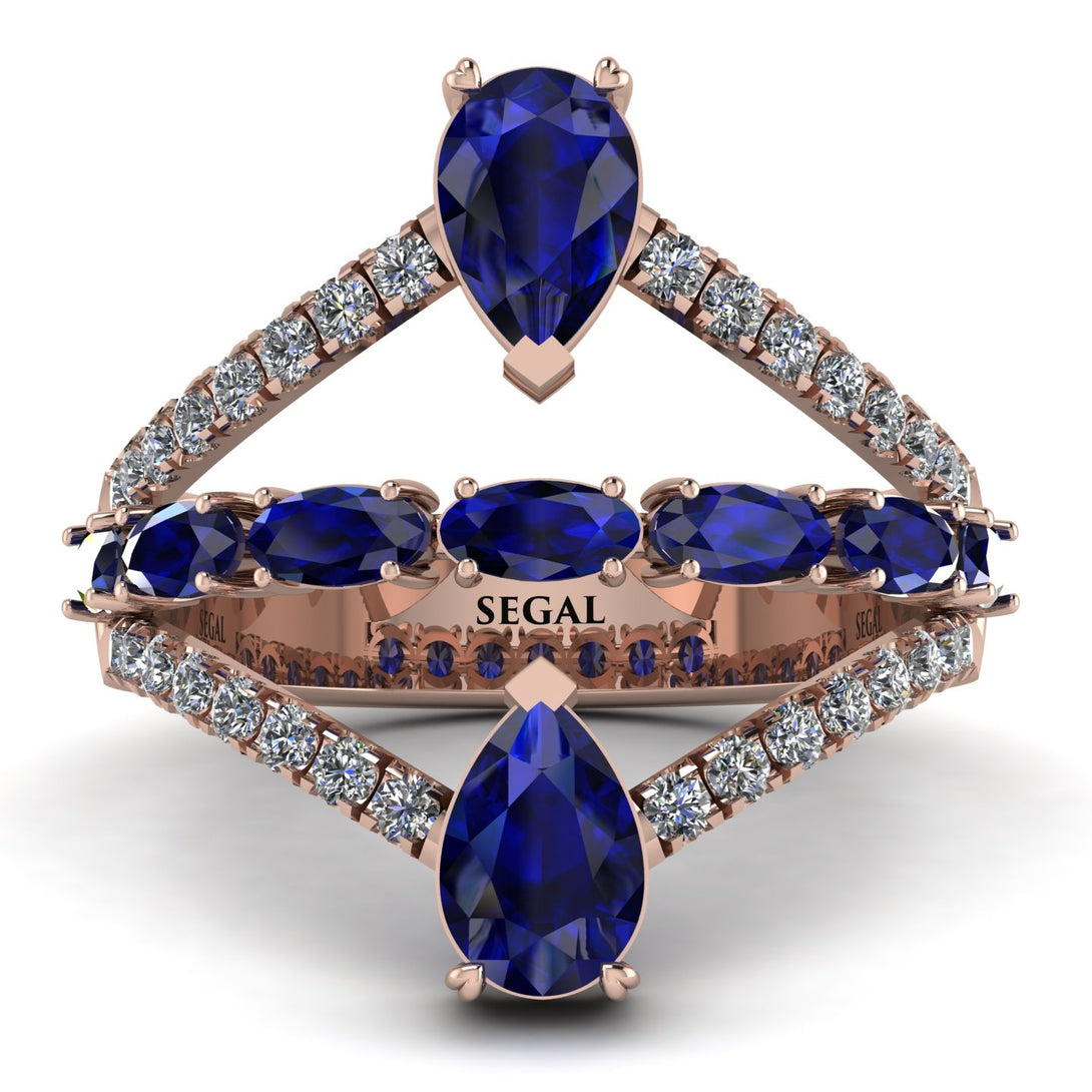 Symmetrical Twist Shank Pear Sapphire Ring - Eliza No. 14