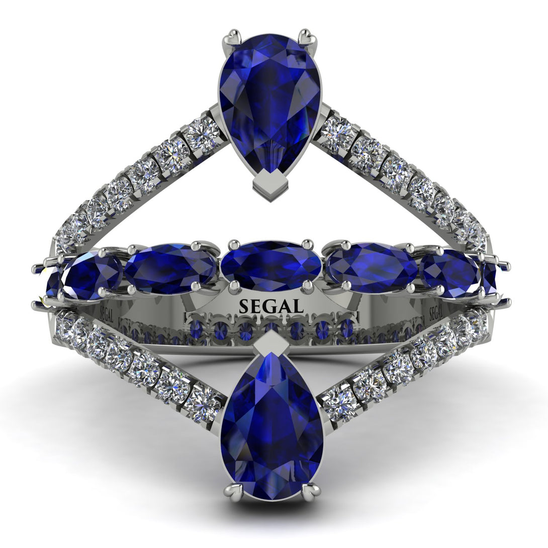 Symmetrical Twist Shank Pear Sapphire Ring - Eliza No. 15