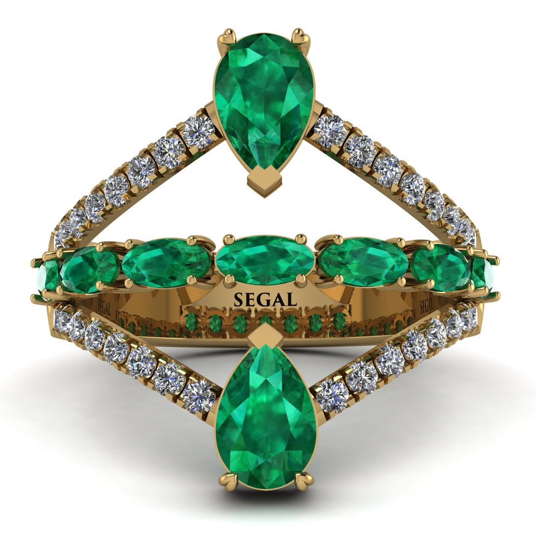 Symmetrical Twist Shank Pear Emerald Ring - Eliza No. 4