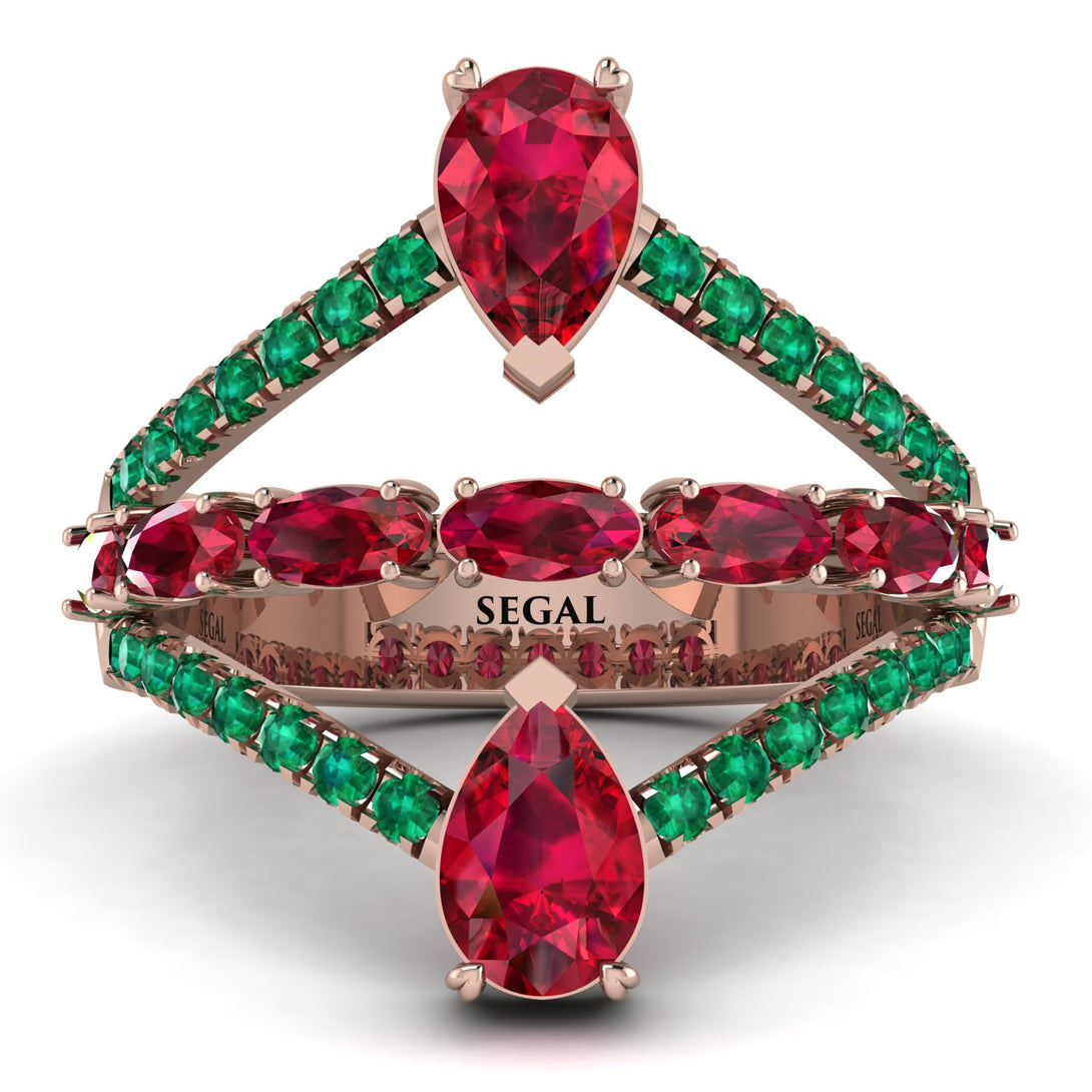 Symmetrical Twist Shank Pear Ruby Ring - Eliza No. 26