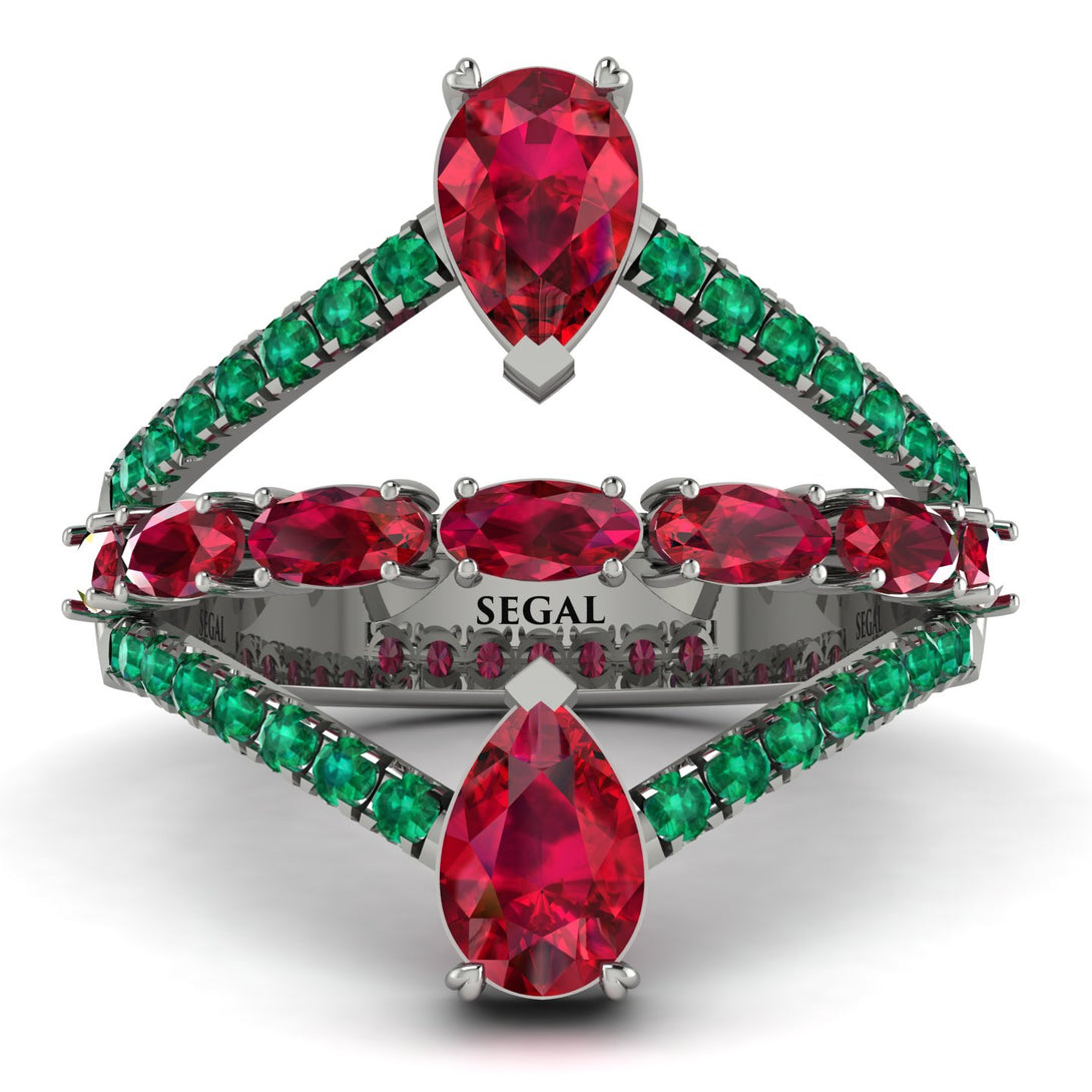 Symmetrical Twist Shank Pear Ruby Ring - Eliza No. 27