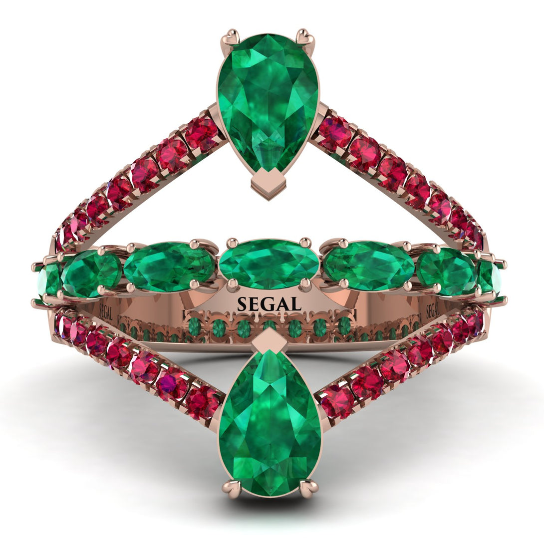Symmetrical Twist Shank Pear Emerald Ring - Eliza No. 50
