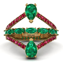 Symmetrical Twist Shank Pear Emerald Ring - Eliza No. 49 image 1