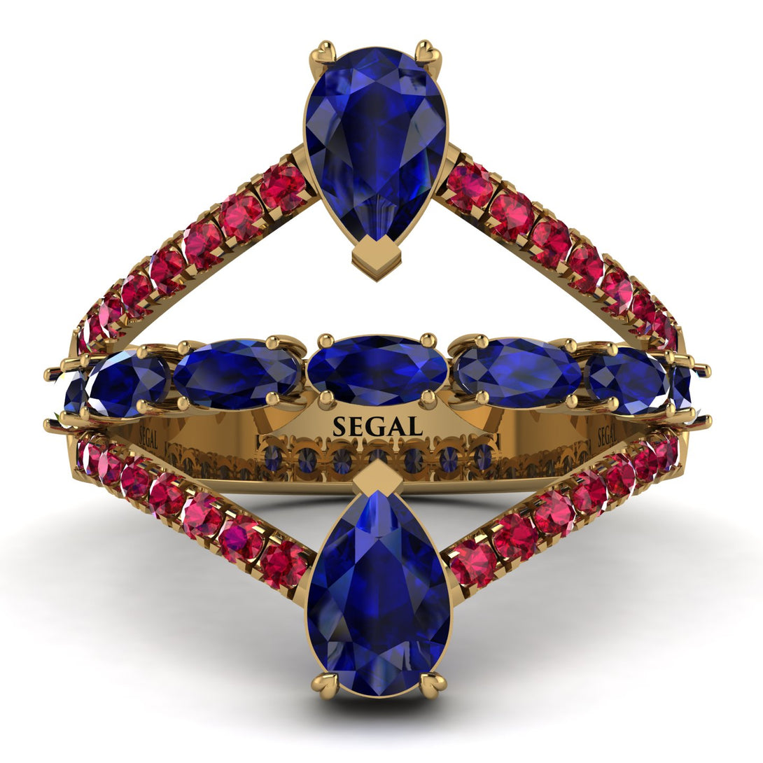 Symmetrical Twist Shank Pear Sapphire Ring - Eliza No. 58