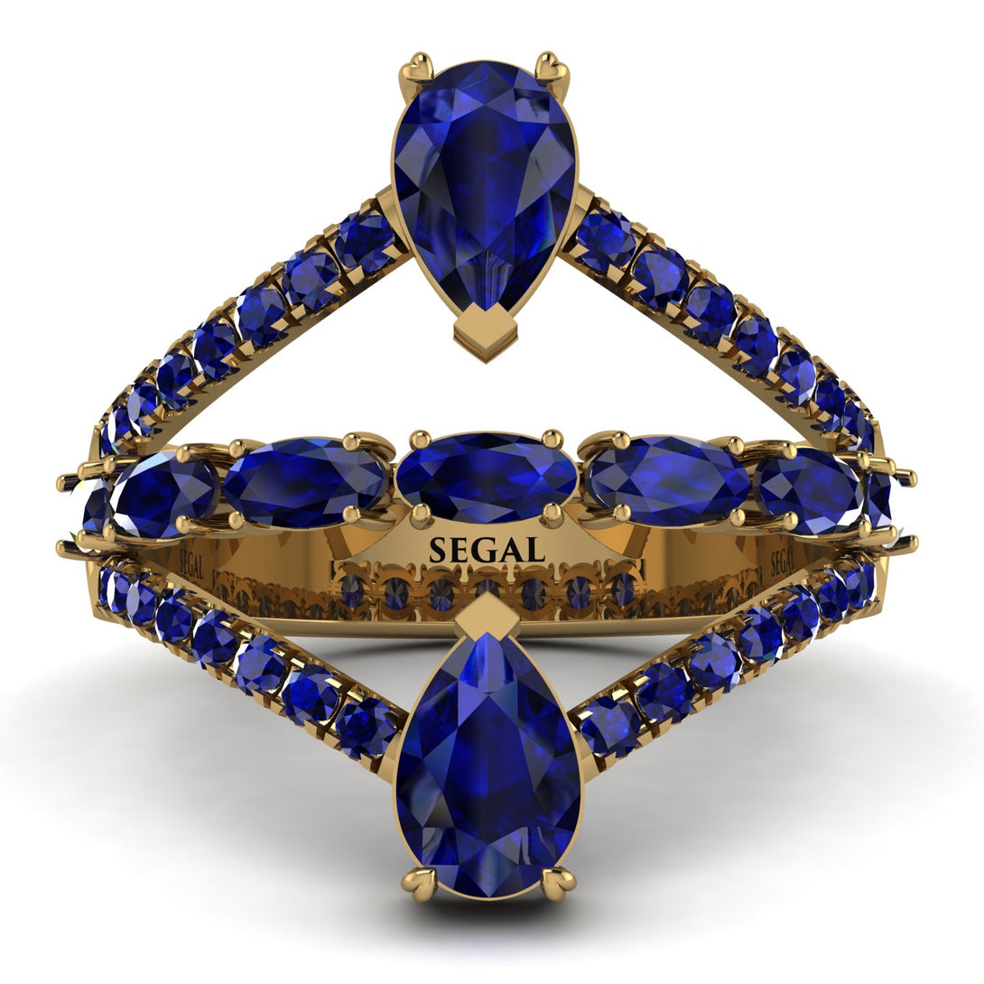 Symmetrical Twist Shank Pear Sapphire Ring - Eliza No. 73