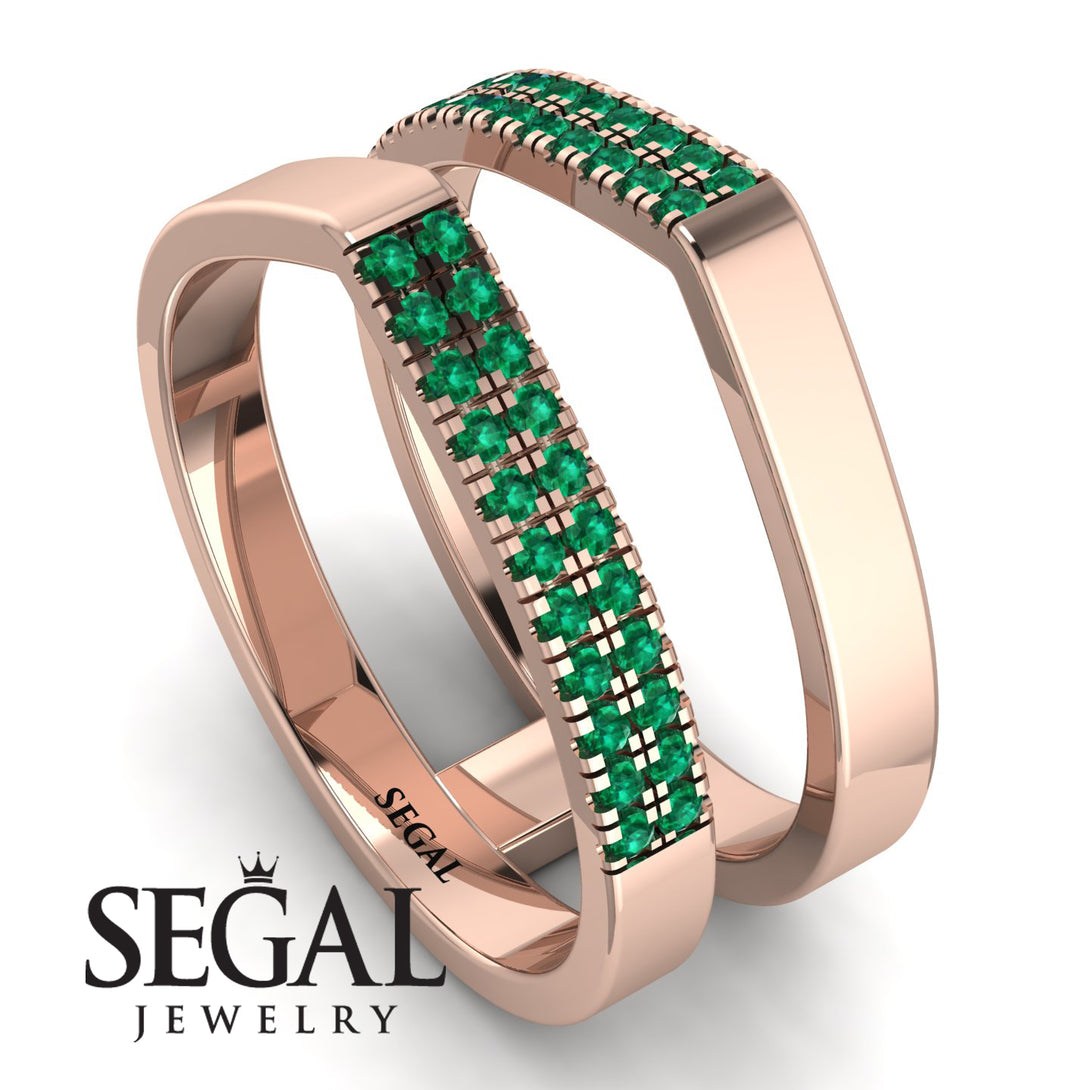 Geometric Emerald Double Wedding Band - Hayden No. 5