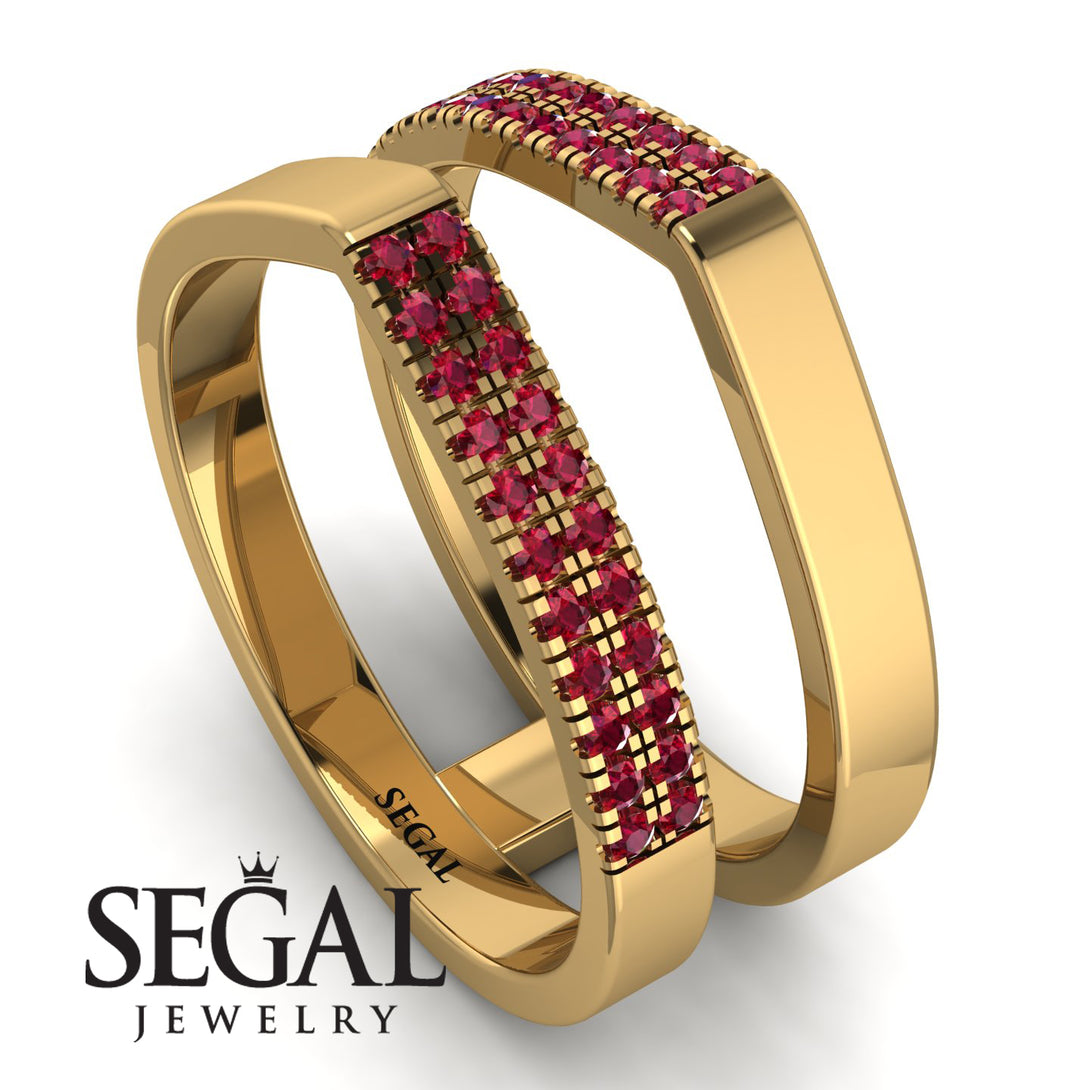 Geometric Ruby Double Wedding Band - Hayden No. 10