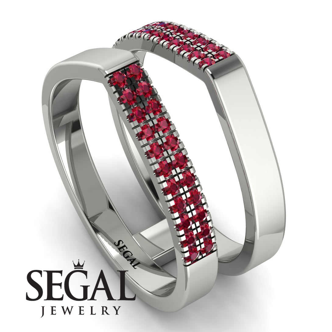 Geometric Ruby Double Wedding Band - Hayden No. 12