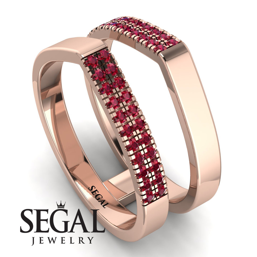 Geometric Ruby Double Wedding Band - Hayden No. 11