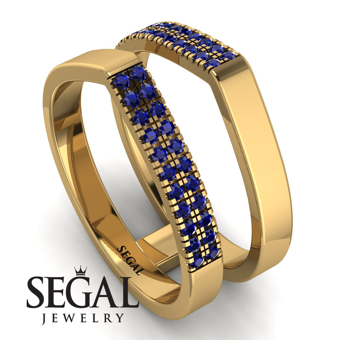 Geometric Sapphire Double Wedding Band - Hayden No. 13