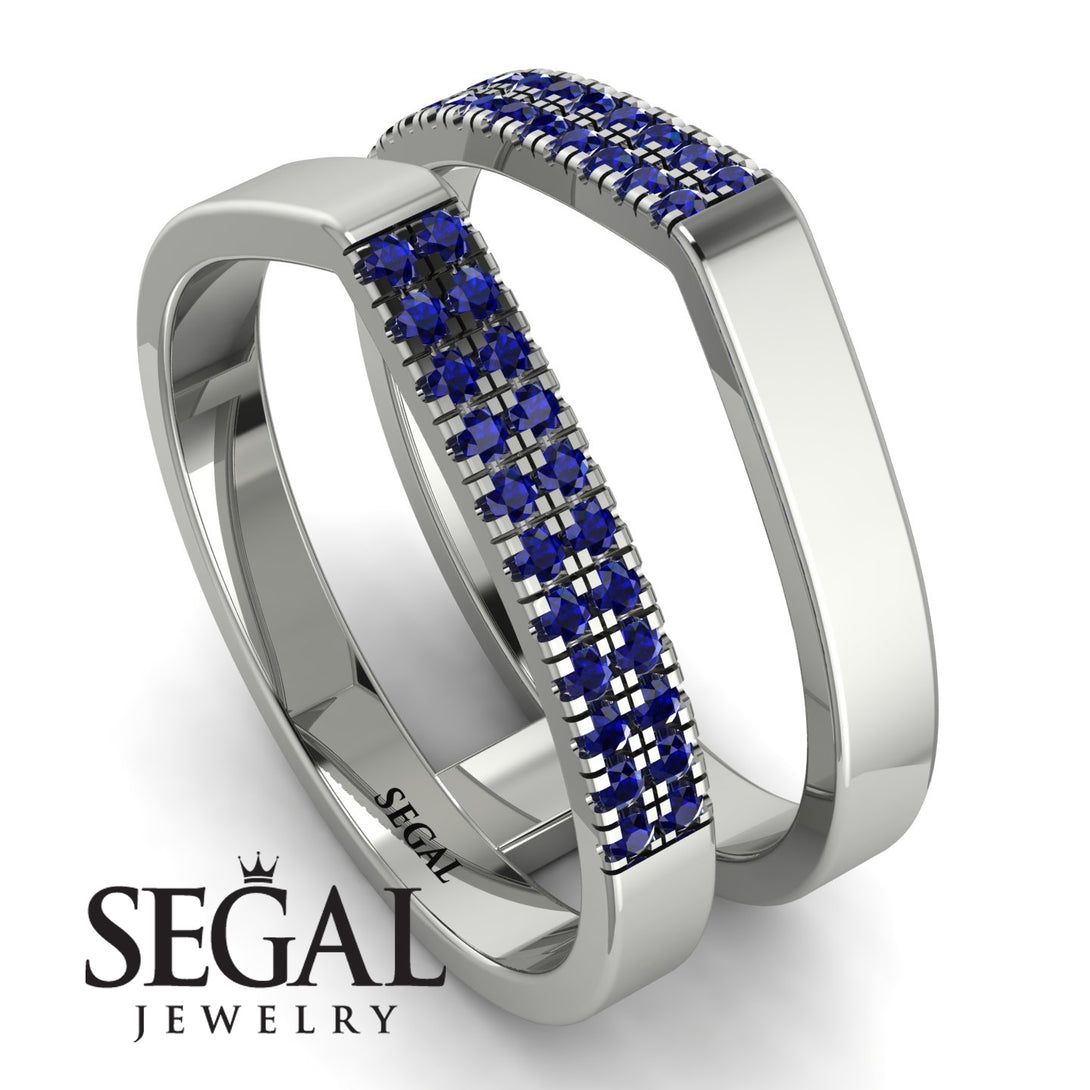 Geometric Sapphire Double Wedding Band - Hayden No. 15