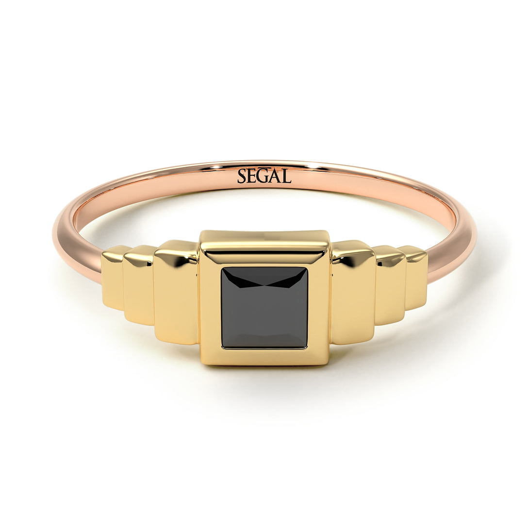 Two Tones Geometric Princess Cut Black Diamond Ring - Everleigh No. 19