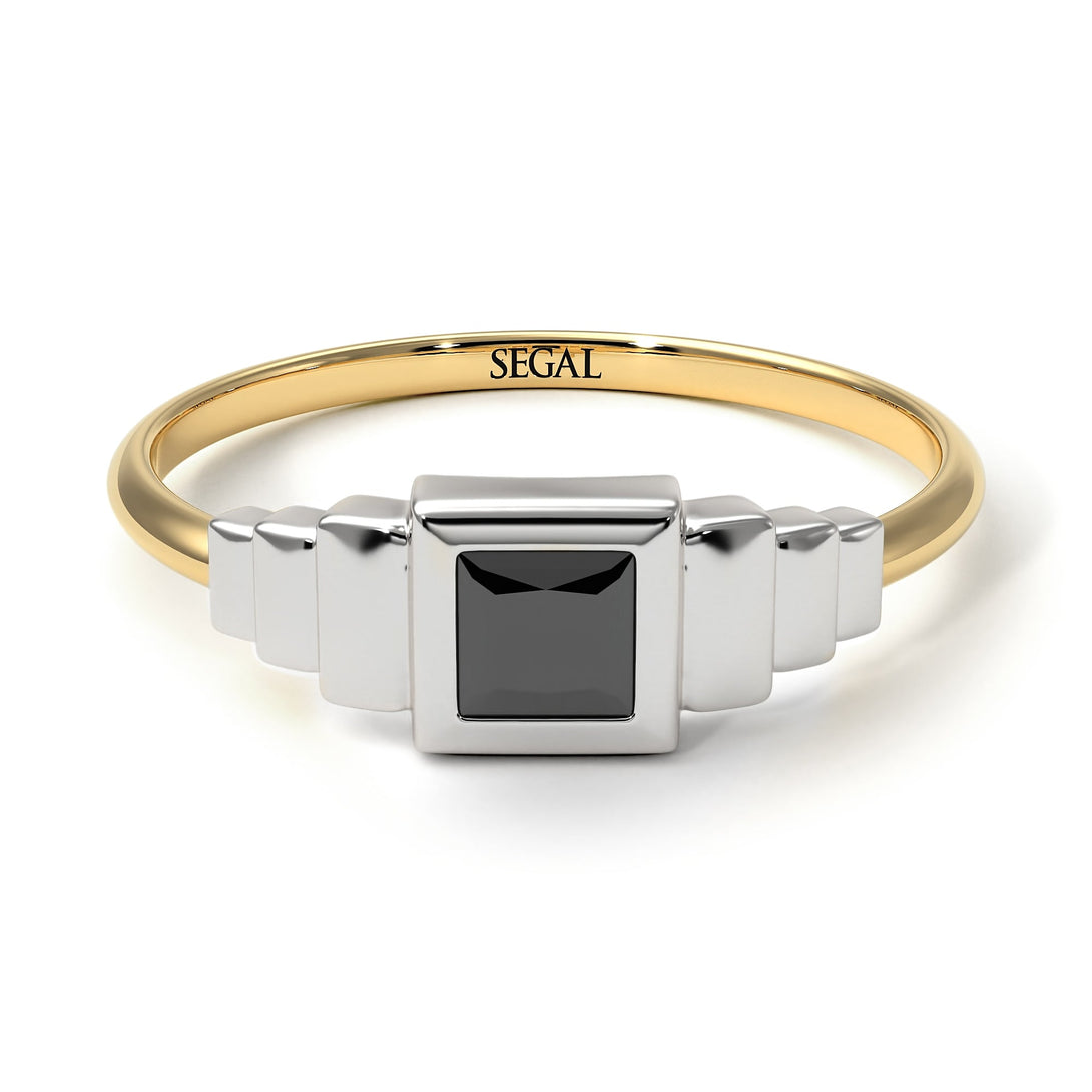 Two Tones Geometric Princess Cut Black Diamond Ring - Everleigh No. 20
