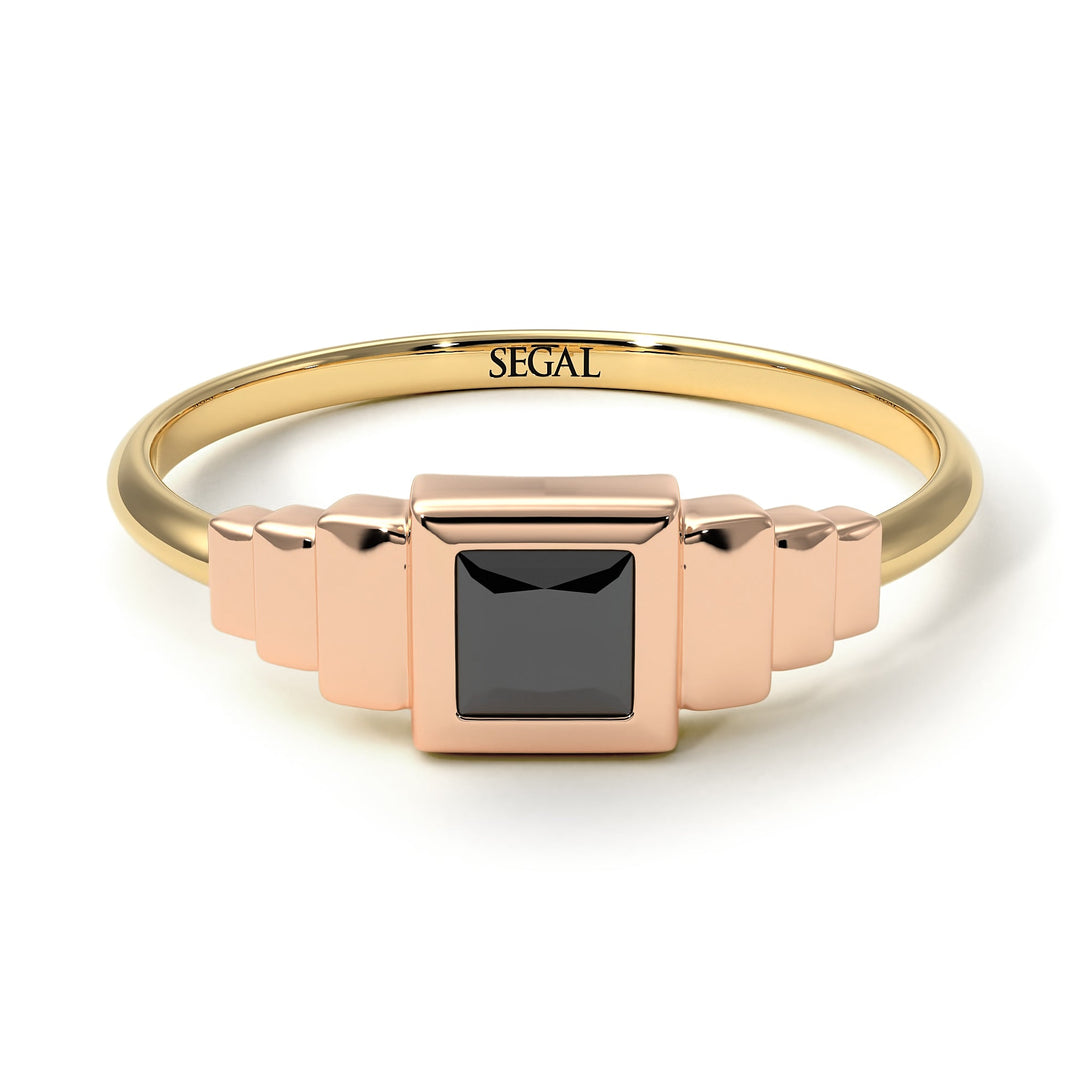 Two Tones Geometric Princess Cut Black Diamond Ring - Everleigh No. 19