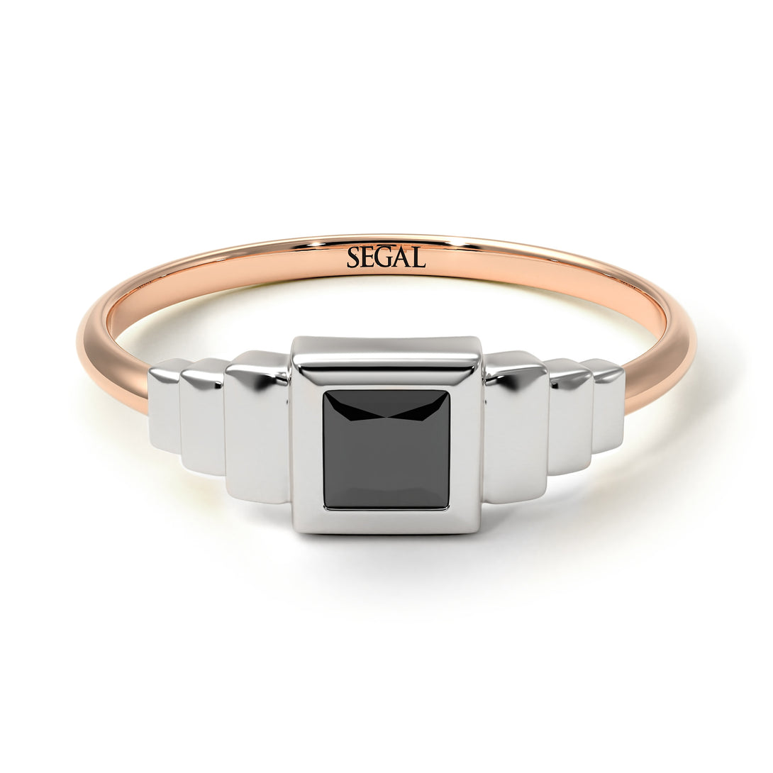 Two Tones Geometric Princess Cut Black Diamond Ring - Everleigh No. 21