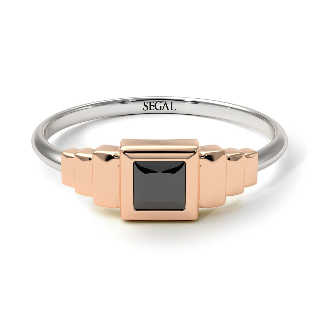 Two Tones Geometric Princess Cut Black Diamond Ring - Everleigh No. 21