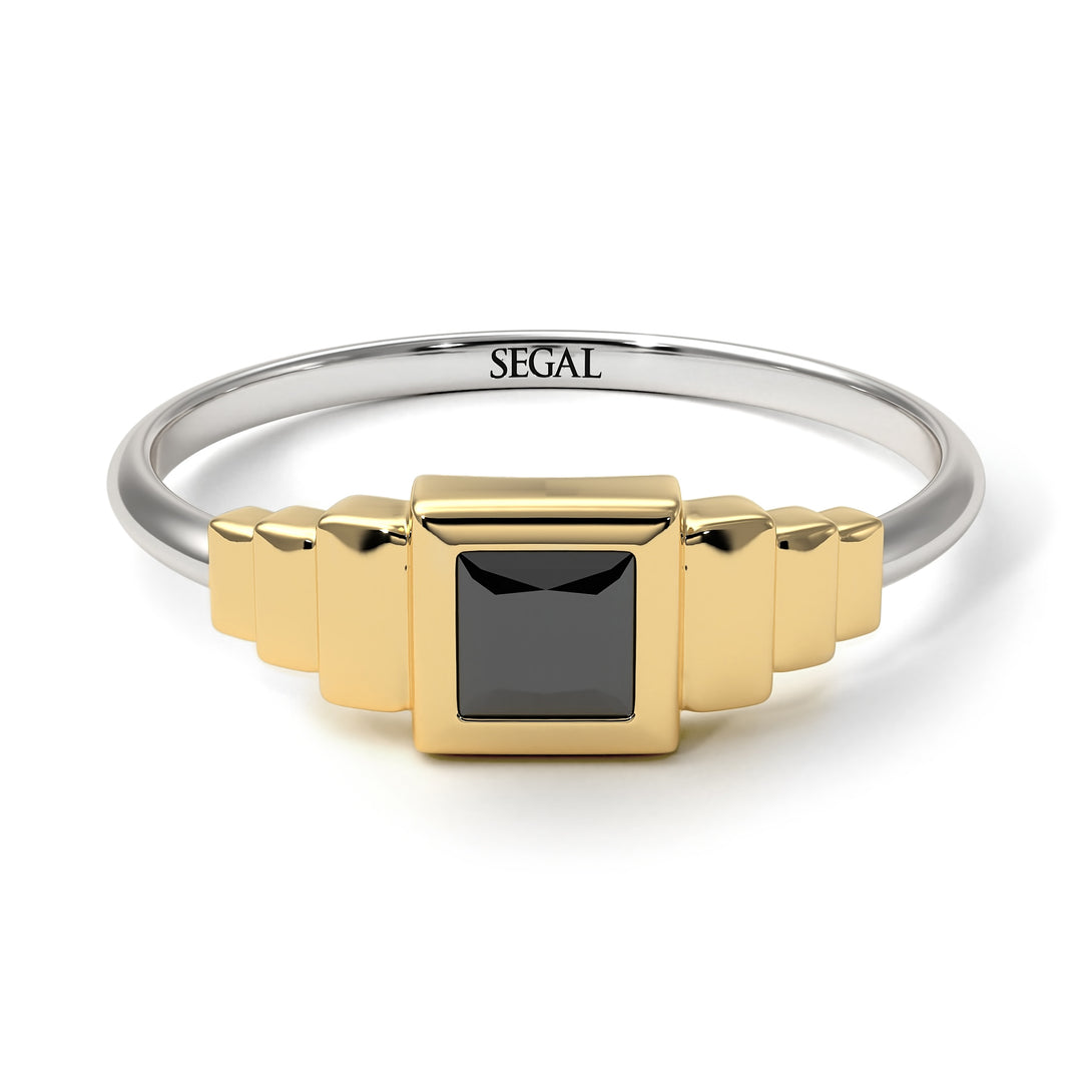 Two Tones Geometric Princess Cut Black Diamond Ring - Everleigh No. 20