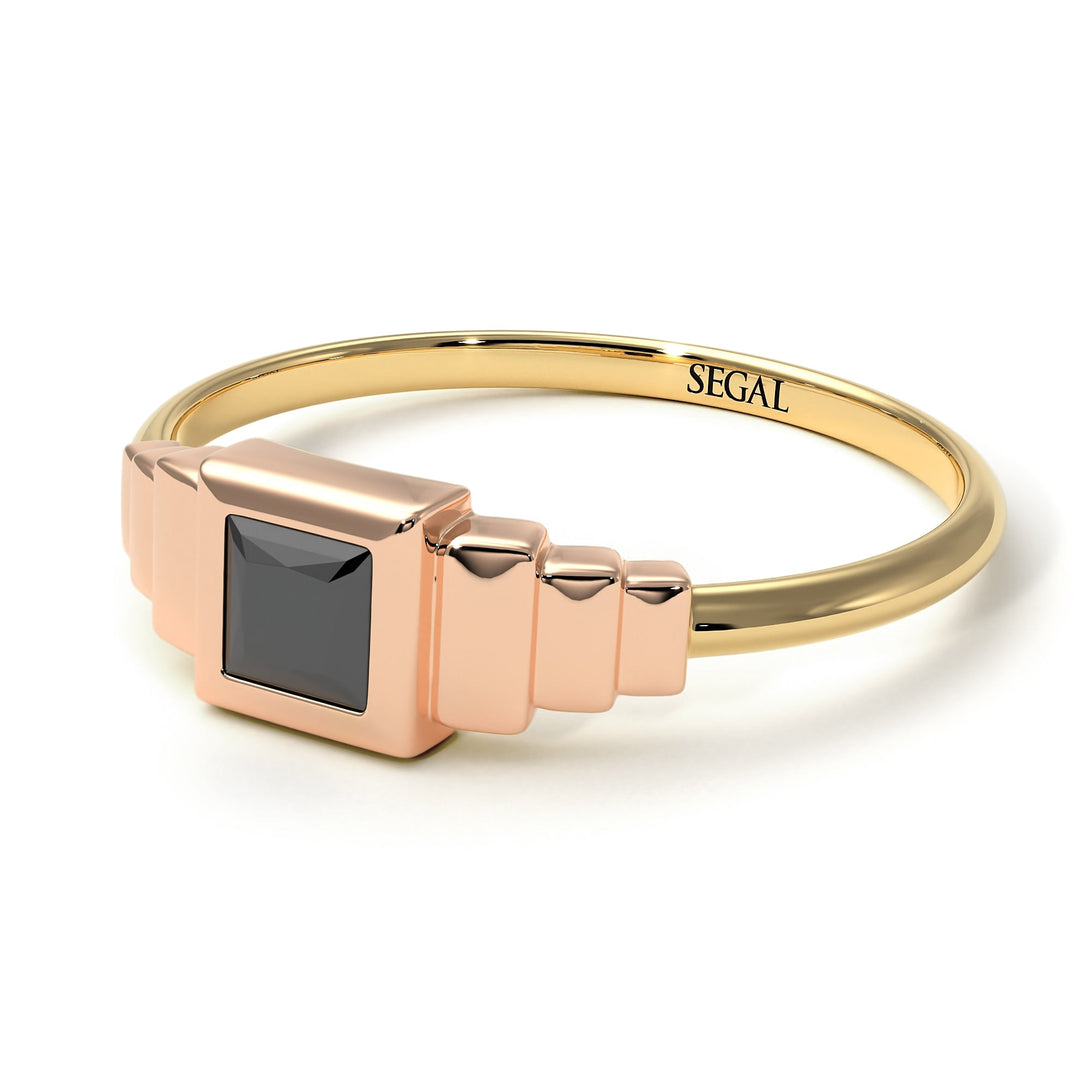 Two Tones Geometric Princess Cut Black Diamond Ring - Everleigh No. 19