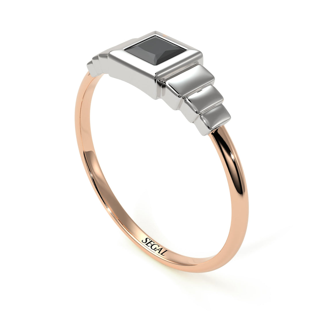 Two Tones Geometric Princess Cut Black Diamond Ring - Everleigh No. 21
