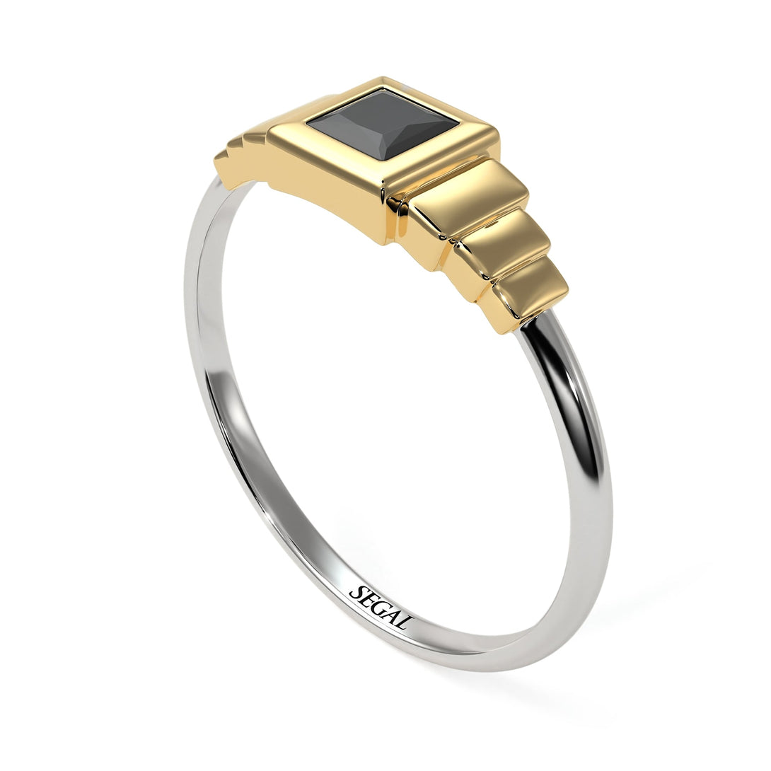 Two Tones Geometric Princess Cut Black Diamond Ring - Everleigh No. 20
