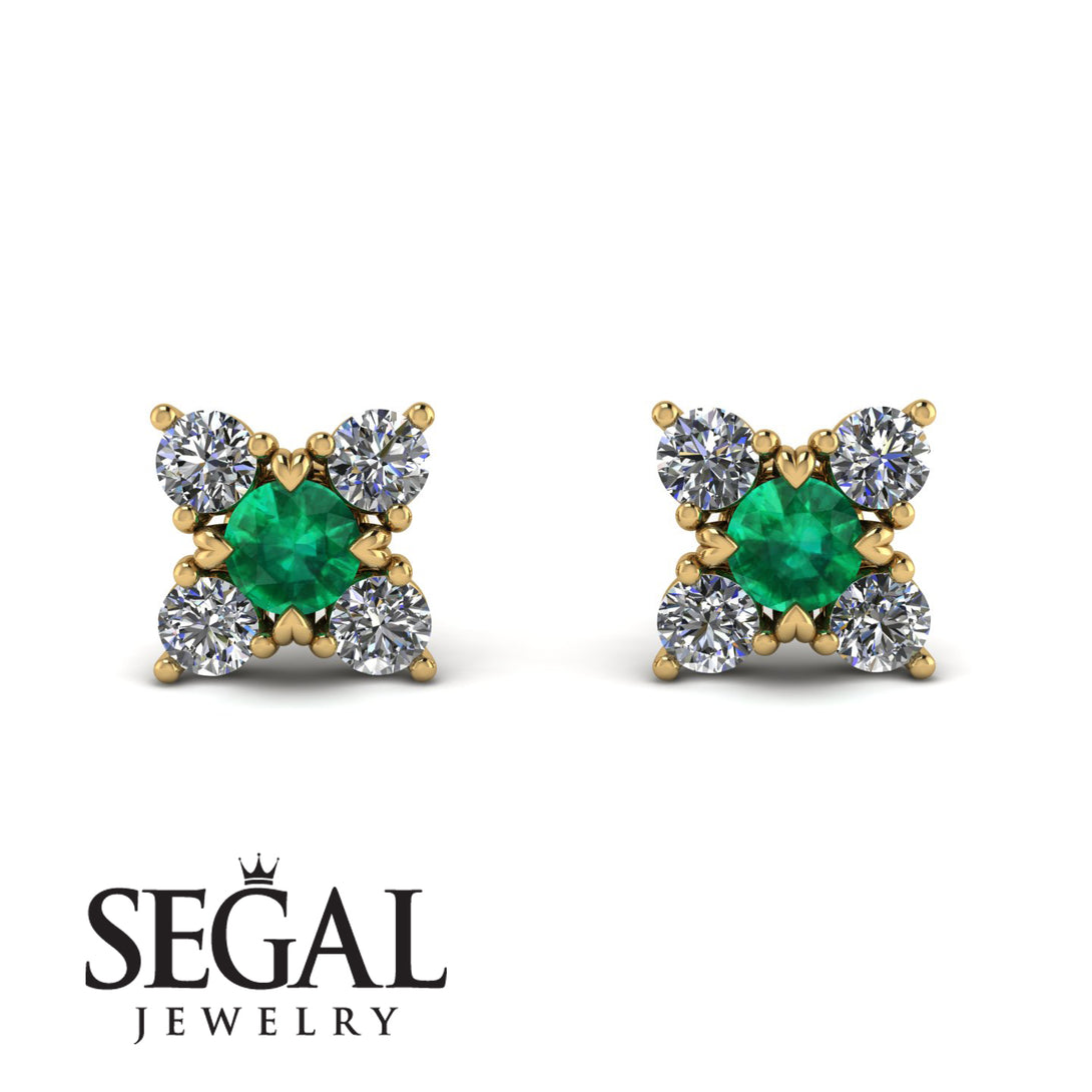 Geometrical 5 Emeralds Stud Earrings - Noa No. 4