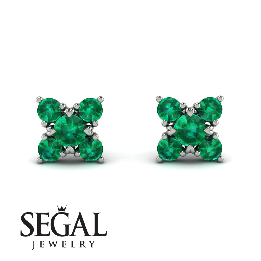 Geometrical 5 Emeralds Stud Earrings - Noa No. 21