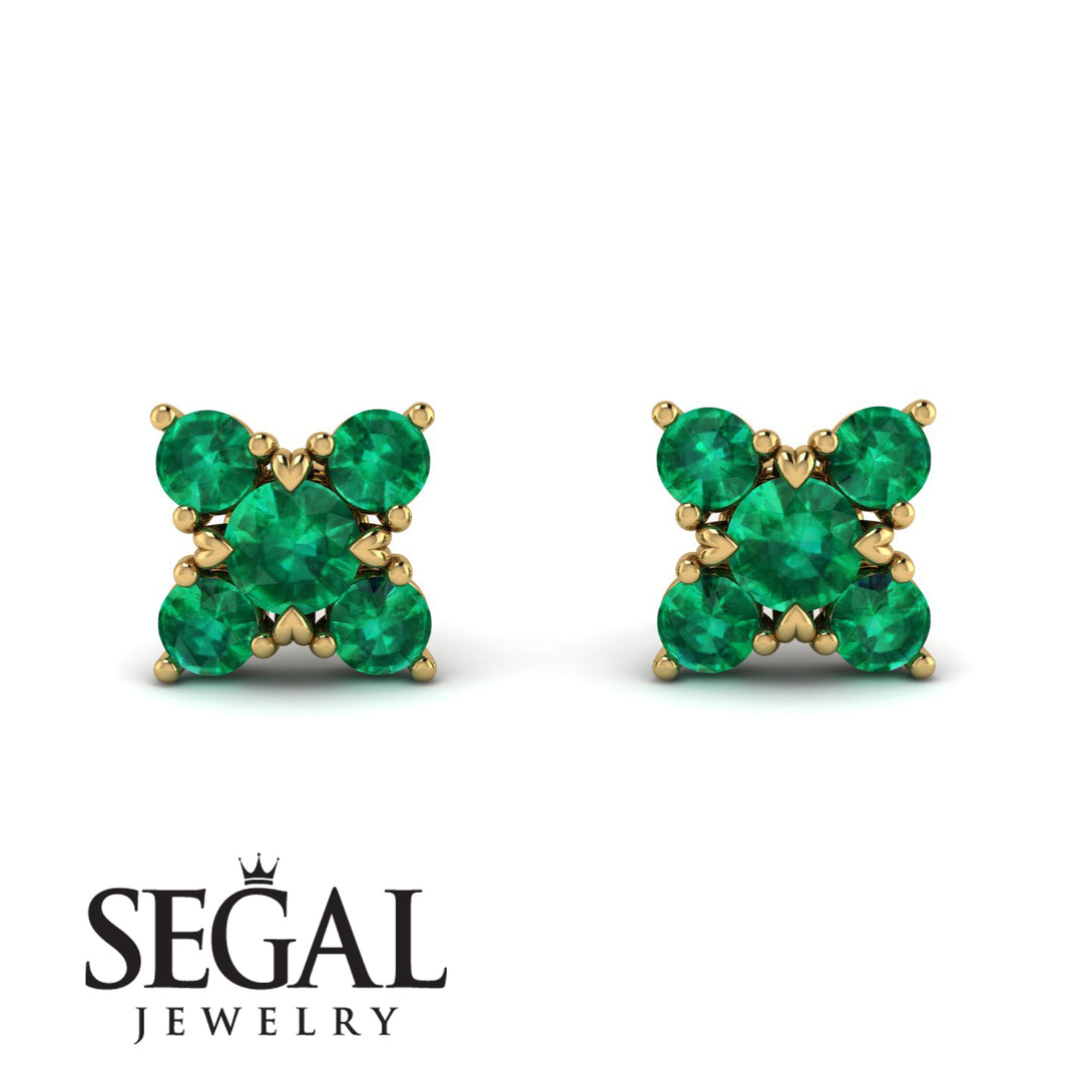 Geometrical 5 Emeralds Stud Earrings - Noa No. 19