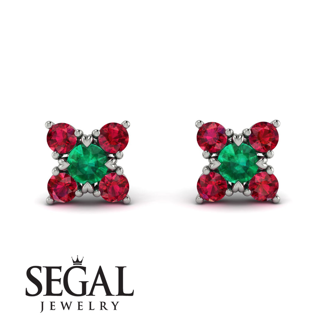 Geometrical 5 Emeralds Stud Earrings - Noa No. 51