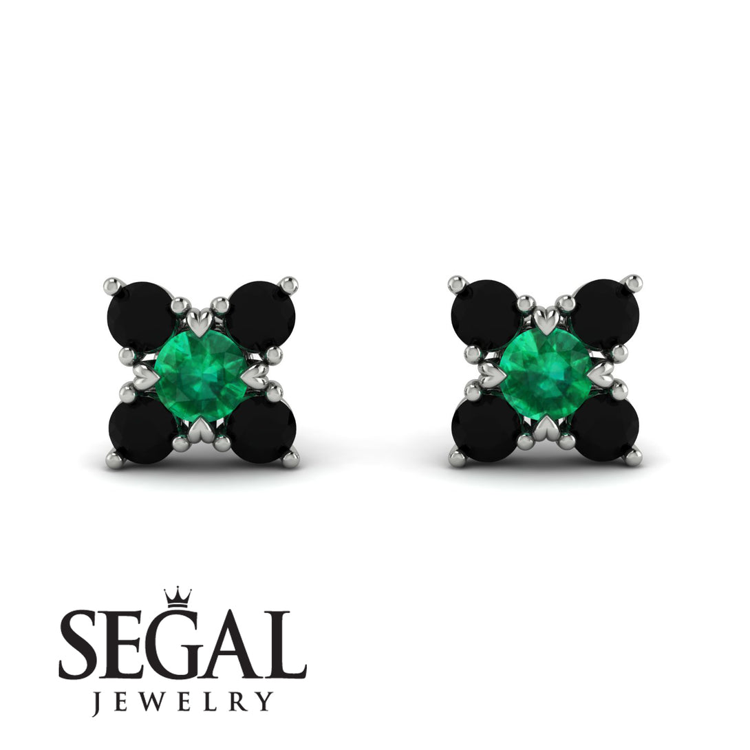 Geometrical 5 Emeralds Stud Earrings - Noa No. 36