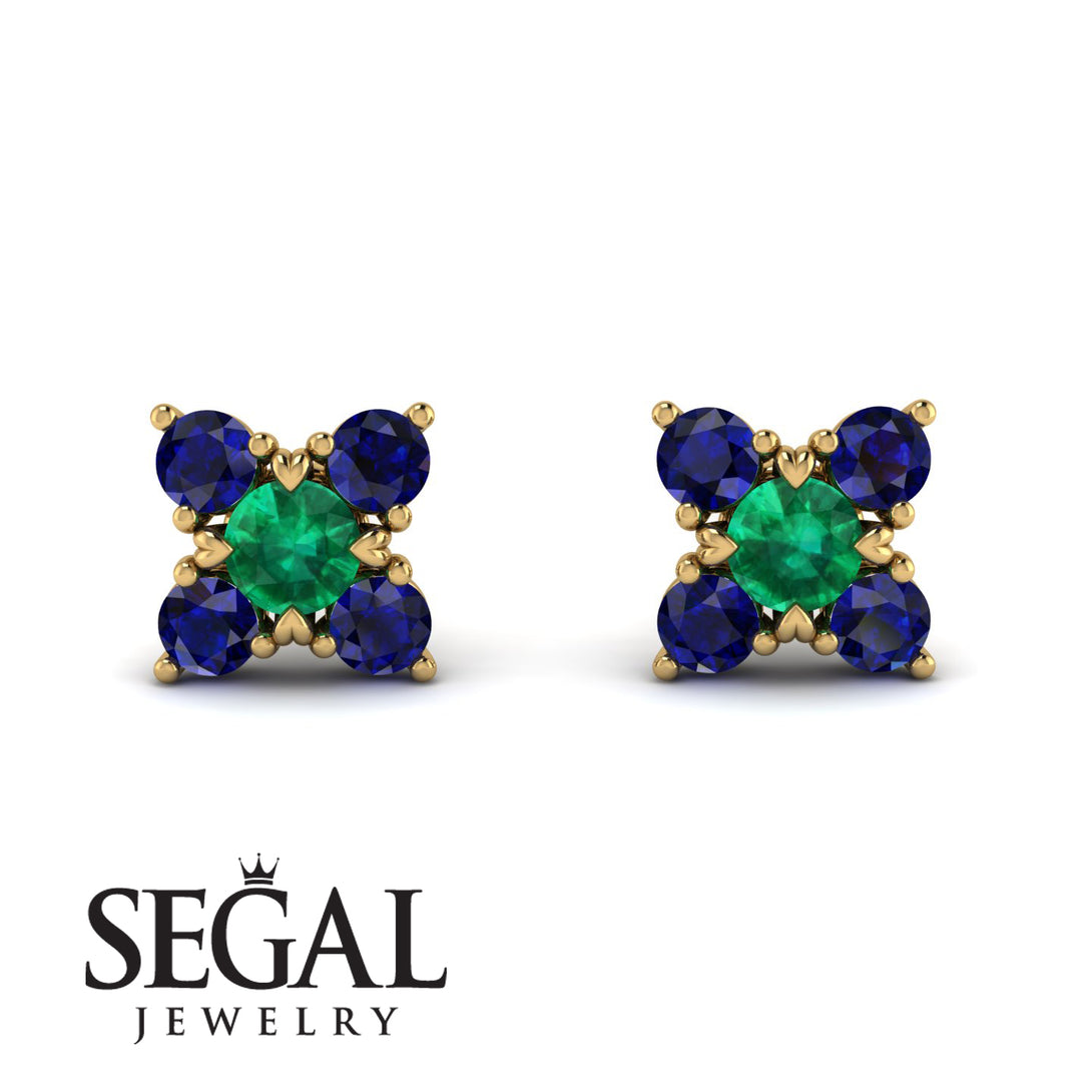 Geometrical 5 Emeralds Stud Earrings - Noa No. 64
