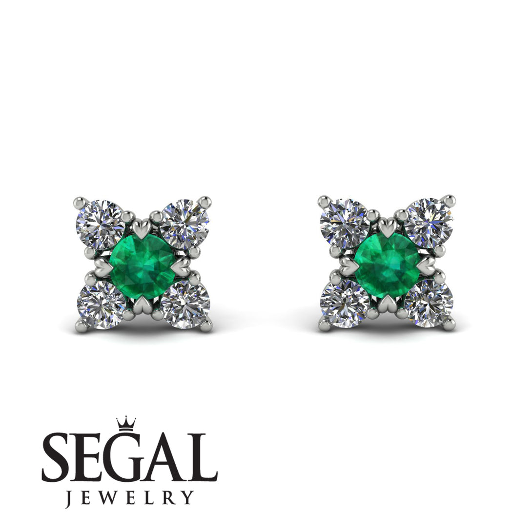 Geometrical 5 Emeralds Stud Earrings - Noa No. 6