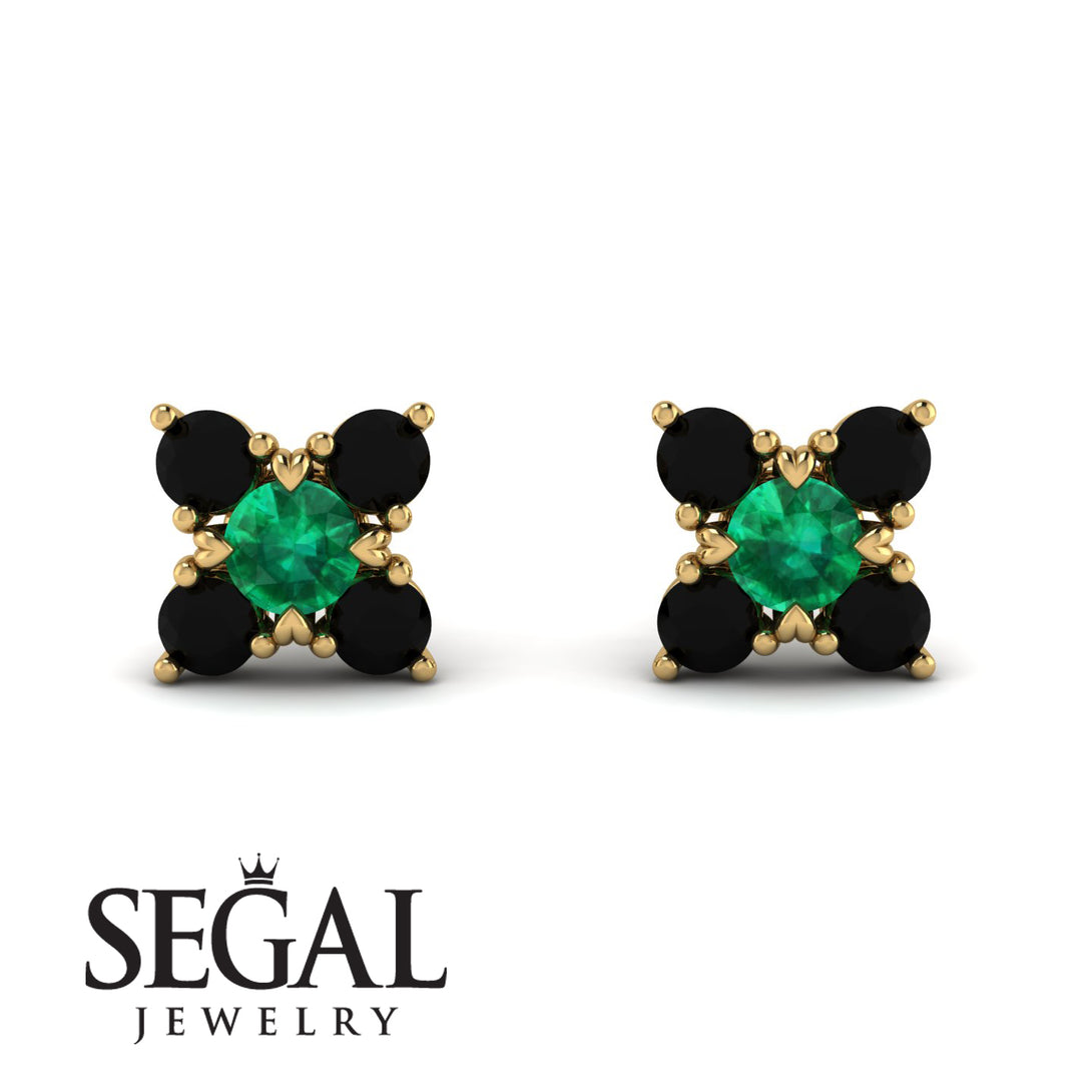 Geometrical 5 Emeralds Stud Earrings - Noa No. 34
